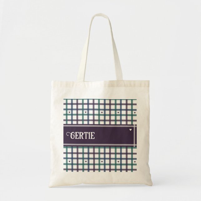 Bolso De Tela Gingham Corazón Morado (Frente)