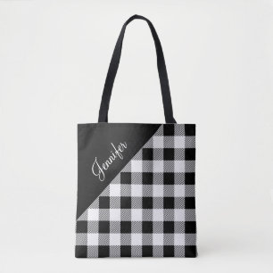 Bolso De Tela Gingham Moderno en Negro y Blanco