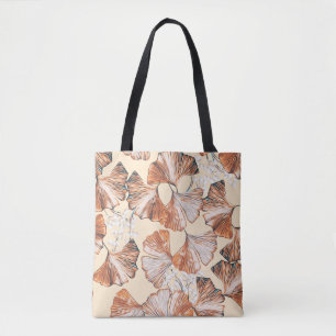 Bolso De Tela Gingko con frutos sin costura. Acuarela fl