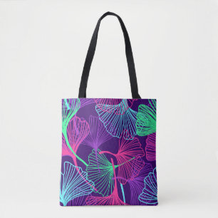 Bolso De Tela Gingko tropical floral deja el fondo en neón c