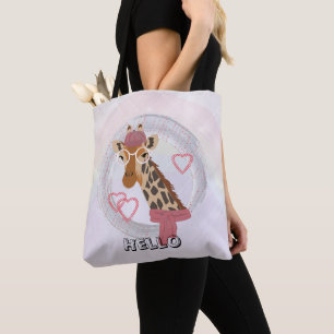 Bolso De Tela Girafa con gafas y boina roja