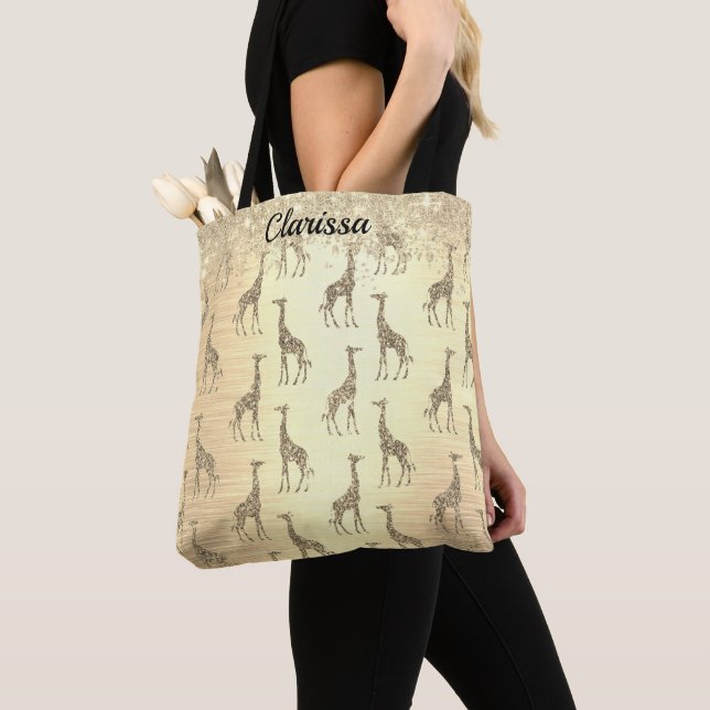Bolso De Tela Girafa Purpurinoso personalizada sobre oro metálic (Detalle)