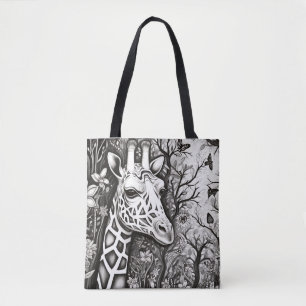Bolso De Tela Girafa Tranquila Naturaleza Prairie Esbozo Dibujo