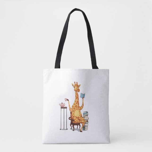 Bolso De Tela Girafas, libros y obsequios de té (Anverso)