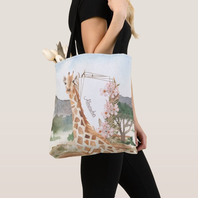 Bolso De Tela Giraffe acuarela en la sabana africana (Detalle)