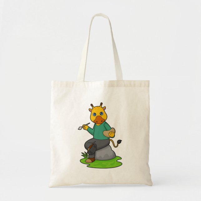 Bolso De Tela Giraffe como pintor con pincel de pintura (Frente)