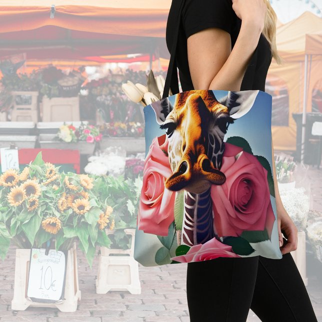 Bolso De Tela Giraffe divertida y Rosas surrealista (Subido por el creador)