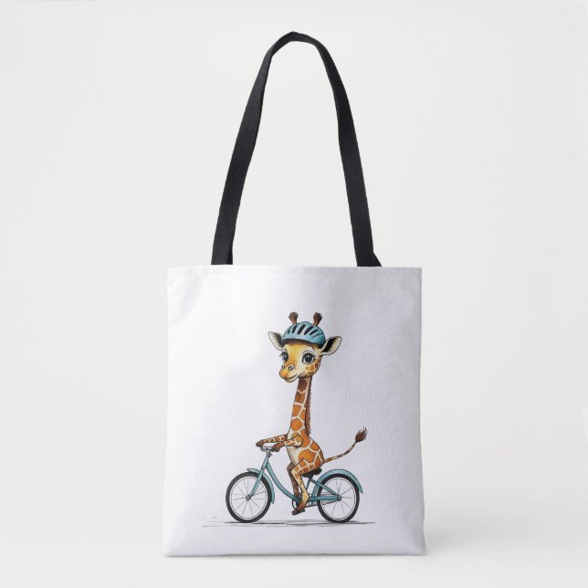 Bolso De Tela Giraffe montando una bicicleta - Lápiz de mano (Anverso)