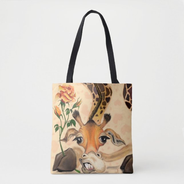 Bolso De Tela Giraffe Romántica - Caballero - Añadir Su Texto /N (Anverso)