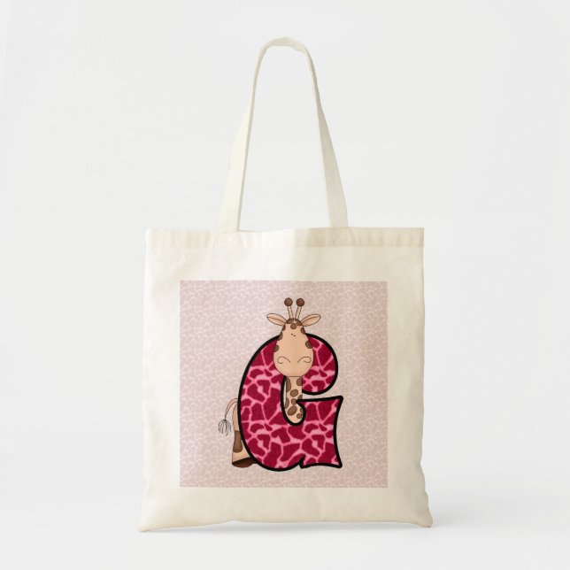Bolso De Tela Giraffe rosa chica con letra G (Frente)