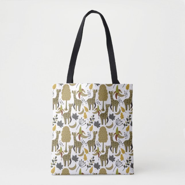 Bolso De Tela Giraffilia patrón impecable amarillo blanco alto (Anverso)