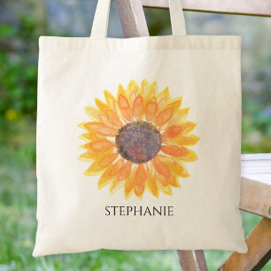 Bolso De Tela Girasol Acuarela Personalizado