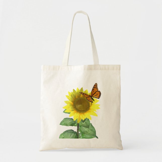 Bolso De Tela Girasol amarillo bonito y mariposa Naranja (Frente)