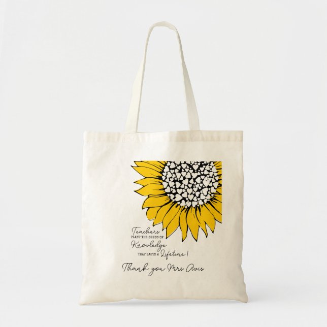 Bolso De Tela Girasol amarillo con cita del profesor (Frente)