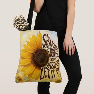 Bolso De Tela Girasol amarillo con cita inspiradora