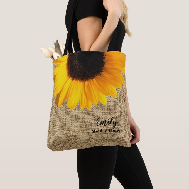 Bolso De Tela Girasol amarillo en la fiesta de la boda de Burlap (Detalle)