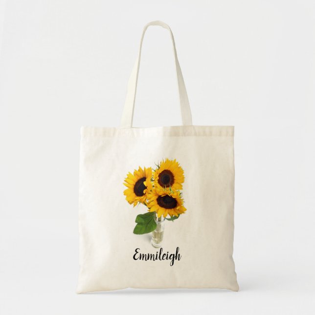 Bolso De Tela Girasol amarillo personalizado en caja (Frente)