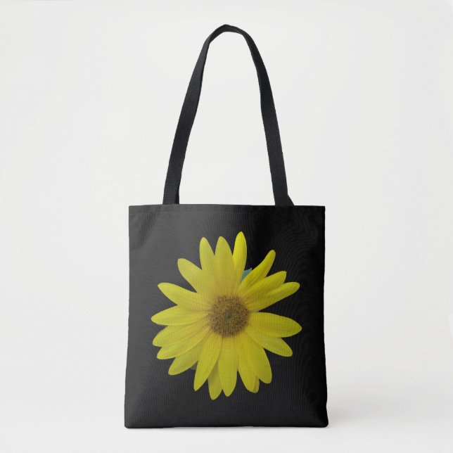 Bolso De Tela Girasol amarillo sobre fondo negro (Anverso)