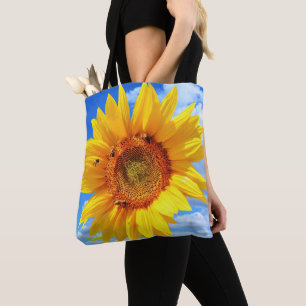 Bolso De Tela Girasol amarillo y abejas en el cielo azul - Día 