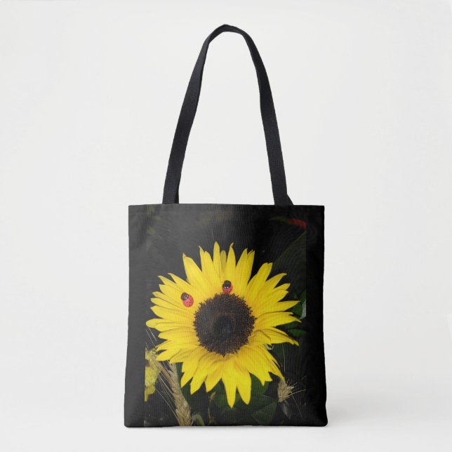 Bolso De Tela Girasol amarillo y dos mariquitas (Anverso)