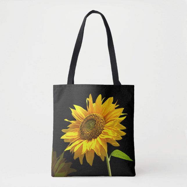 Bolso De Tela Girasol brillante en fondo negro (Anverso)
