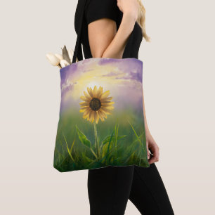 Bolso De Tela Girasol brillante en un prado verde