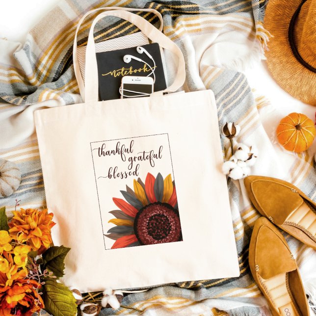 Bolso De Tela Girasol de Otoño Rústico Agradecido Bendito (Subido por el creador)