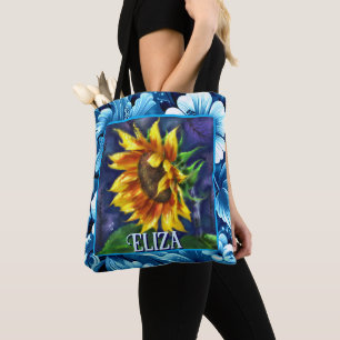 Bolso De Tela Girasol en Flor Floral Personalizada Nocturna