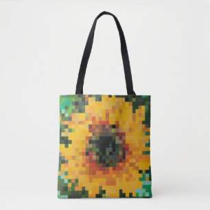 Bolso De Tela Girasol pixelado vibrante con fondo verde