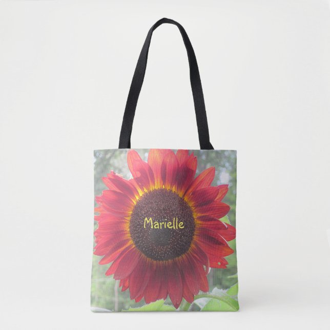 Bolso De Tela Girasol Rojo Rusty Personalizado (Anverso)