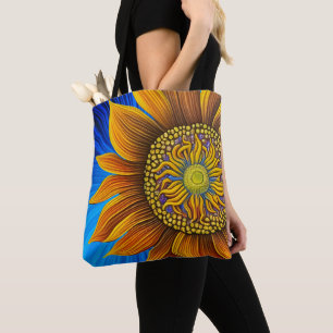 Bolso De Tela Girasol ruso y soleado en azul
