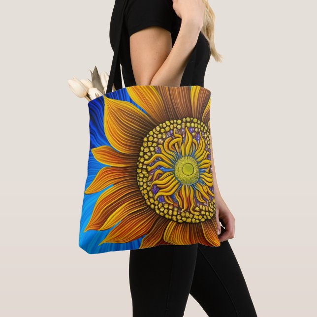 Bolso De Tela Girasol ruso y soleado en azul (Detalle)