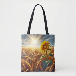 Bolso De Tela Girasol Solitario En El Campo Del Trigo