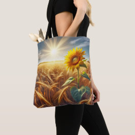 Bolso De Tela Girasol Solitario En El Campo Del Trigo