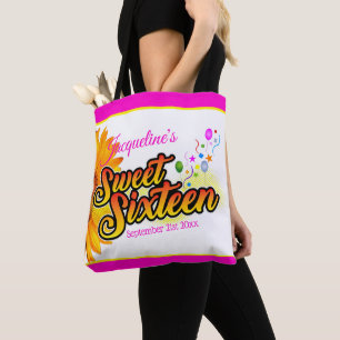 Bolso De Tela Girasol y globos rosados en dulce blanco dieciséis
