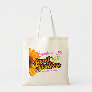 Bolso De Tela Girasol y globos sobre dulce blanco Dieciséis