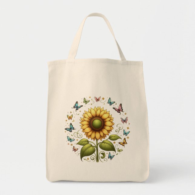 Bolso De Tela Girasol y mariposas (Frente)