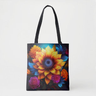 Bolso De Tela Girasol y Rosas - Vibrante arte floral