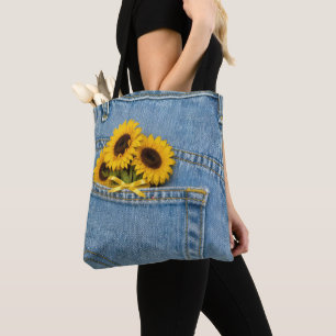 Bolso De Tela Girasoles amarillos en el bolsillo de un pantalón