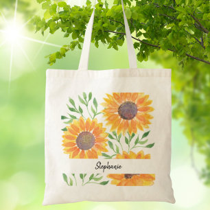Bolso De Tela Girasoles Amarillos Personalizados con Follaje
