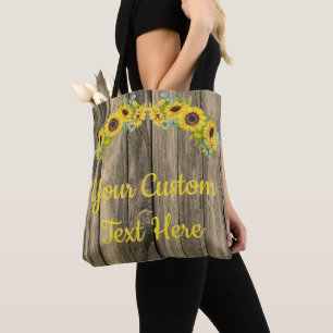 Bolso De Tela Girasoles de madera gris rústica personalizados Te