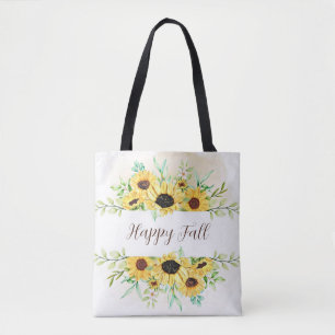 Bolso De Tela Girasoles de otoño marco con texto personalizable