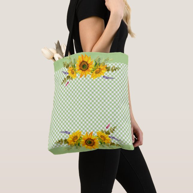 Bolso De Tela girasoles en tablero de ajedrez (Detalle)