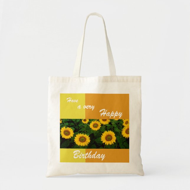 Bolso De Tela Girasoles - Feliz Tote de Presupuesto por Cumpleañ (Frente)