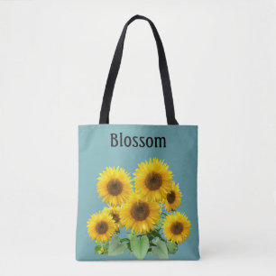 Bolso De Tela Girasoles floreciendo sobre turquesa
