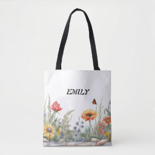 Bolso De Tela Girasoles Silvestres Rústicos   Nombre Personaliza