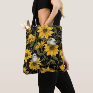 Bolso De Tela girasoles silvestres y pájaros dorados/ amarillo