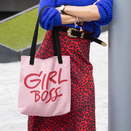 Bolso De Tela Girl Boss Bold Typography Red & Pink Feminine