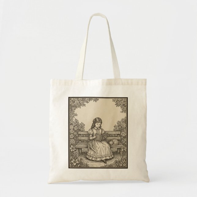 Bolso De Tela Girl Reading a Book Elegant Literature Library (Frente)