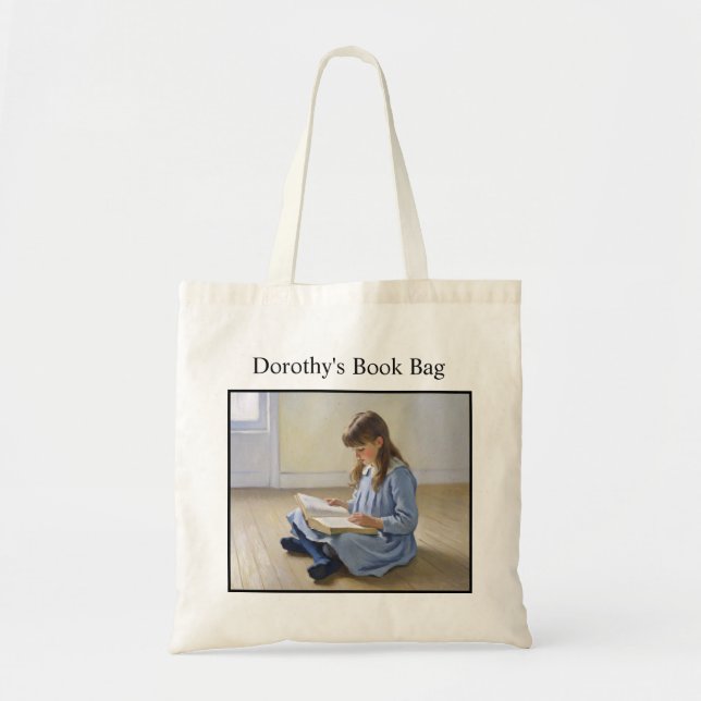 Bolso De Tela Girl Reading Book Lover Custom School or Library  (Frente)